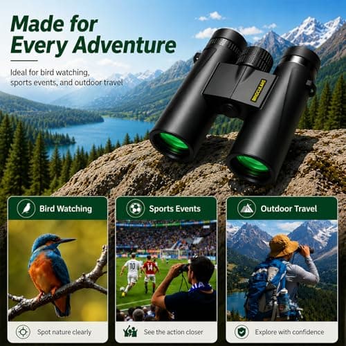 Asacam 12x42 Binoculars for Adults, High Powered Binoculars with Large Eyepiece, Lightweight HD BAK4 Prism for Bird Watching, Travel, Hunting, Camping, Sports - Thumbnail 4