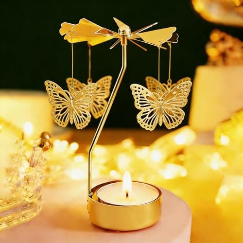Spinning Candle Holder, Rotating Carousel Tealight Candle Holder, Unique Birthday Gift for Women, Mom, Sister, Friends, Christmas, Valentine's Day (Butterfly)