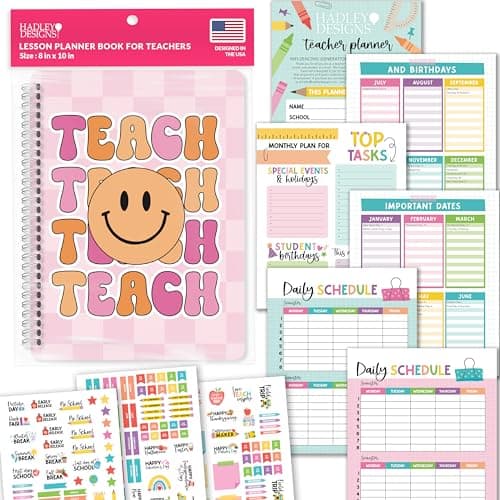 Hadley Designs Teacher Planner 2025-2026 – Lesson Planner Book for Teachers Must Haves, Undated Teacher Planners, Lesson Plan Notebook, Homeschooling Planners, Teachers Appreciation Gifts - Image 1