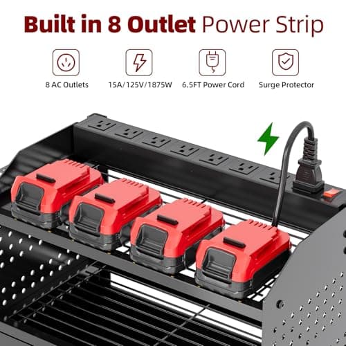SEENWUUN Power Tool Organizer Wall Mount Heavy Duty 130 lbs, 4 Layers Storage Rack with 6 Drill Holders & Battery Storage, Cordless Tool Organizer for Garage, Workshop & Tool Room - Thumbnail 5