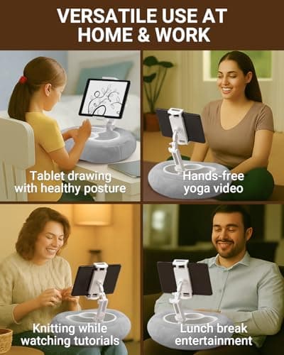 Tablet & Kindle Pillow Stand for Bed, Adjustable iPad Holder for Couch and Lap with 2 Snack Bowls, Cup Holder, 50 Disposable Liners and Washable Cover, Grey - Thumbnail 6