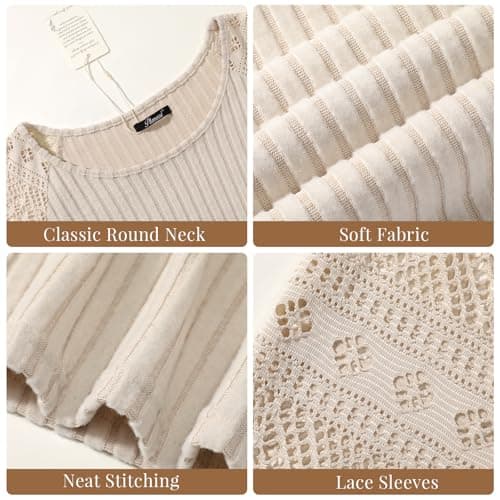 Pleneal Women's Short Sleeve Shirts Womens Summer Lace Tops Round Neck Dressy 2026 Spring Trendy Casual Business Clothes Apricot - Thumbnail 6