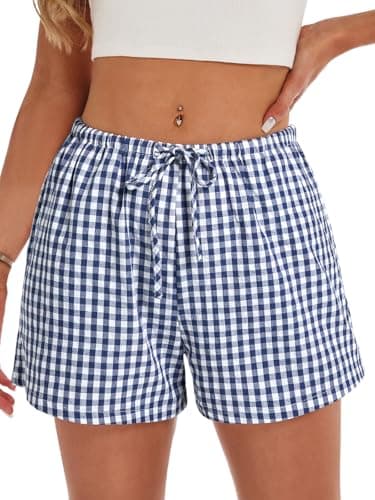 GKBK Boxer Shorts for Women Gingham Pajama 2026 Summer Spring Casual Lounge Sleep Plaid Shorts Y2K Beach Bottoms Blue White Plaid L - Thumbnail 4