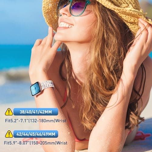 HMFCBFSS Engraved Cute Sea Turtle Band Compatible with Apple Watch Bands for Women Men 38mm 40mm 41mm 42mm, Stylish Two-Tone Floral Soft Silicone Sport Strap Fit iWatch Series 11 10 Se 9 8 7 6 5 4 3 2 1 (White/Sandy pink, 38mm/40mm/41mm/(42mm-Series 11 10) - Thumbnail 6