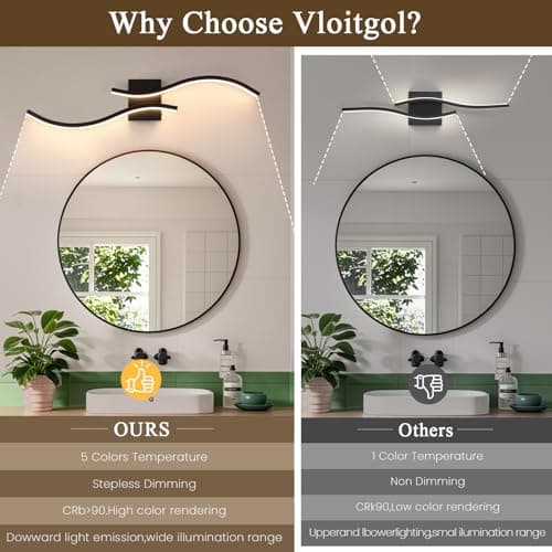 Vloitgol Bathroom Vanity Light Fixture, 32W 5CCT Dimmable Modern Led Bathroom Light Fixtures Over Mirror, Black LED Vanity Lighting Bar for Bathrooms (Black, 31.5inch) - Thumbnail 4