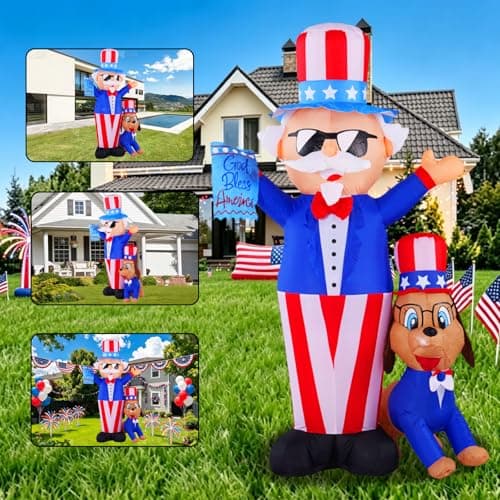 GIFTFIND 7FT Patriotic Independence Day 4th of July Inflatables Outdoor Decorations, Uncle Sam with Dog Decoration, Built in LED Lights Blow up Holiday Decor for Lawn Yard Outdoor Indoor - Thumbnail 6
