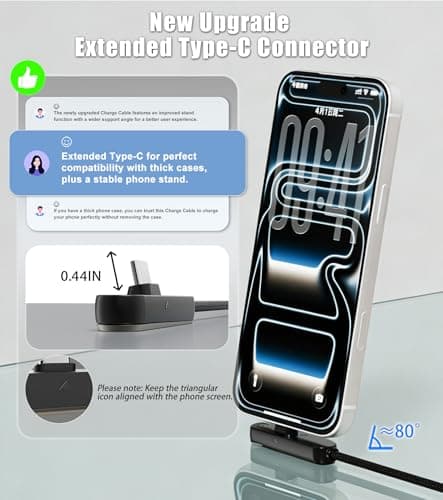[2026 Upgrade] USB C to USB C Cable 5ft 240W, Braided Fast Charging Cable with Invisible Phone Stand, Extended Type-C Connector for Thick Cases, Compatible with iPhone 17/16/15 MacBook, Samsung Series - Thumbnail 2