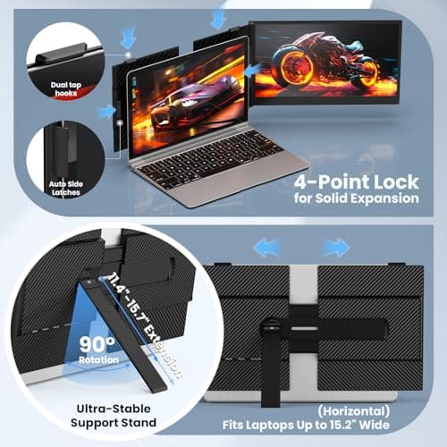 Laptop Screen Extender, 14-Inch Ultra-Thin & Lightweight, 1080P FHD Portable Travel Monitor, Plug & Play, Laptop Extended Monitor Portable for 13-17 Inch Laptops, Compatible with Win/Mac/Chrome/Linux - Thumbnail 4