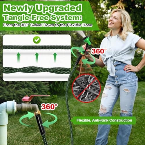 Garden Hose 50ft, Non-Expanding Flexible Hose, Lightweight, Kink Free, Sturdy, Leak-Proof, Portable, Water Hose with 10 Function Nozzle for Outdoor, Yard, Lawn, Car Wash and Camper Use - Thumbnail 4