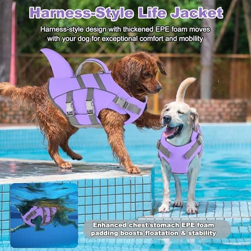 Dogcheer Dog Life Jacket with Shark Fin, High Buoyancy Swim Vest with Top Rescue Handle, Adjustable Reflective Flotation Vest for Swimming, Kayaking, Boating - Taro Purple,XS - Thumbnail 2