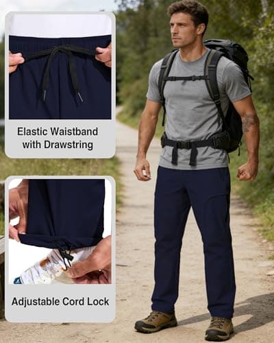 AGVNG Mens Hiking Pants Lightweight Quick Dry Waterproof UPF 50+ Work Cargo Pants 5 Pockets Elastic Waist Drawstring Cuff Casual Athletic Golf Travel Jogging Navy Blue L - Thumbnail 6