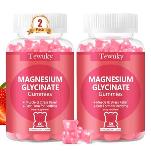 Magnesium Glycinate Gummies 2 Bottles, Sugar-Free for Adults & Kids, Magnesium Gummy for Relaxation, Stress & Muscle Relief, Supports Bone & Nerve Health, Vegan, Pectin-Based, Strawberry Flavor