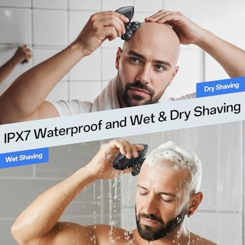 Electric Razor for Men, Head & Body Hair Shaver for Men, Cordless Rechargeable Wet/Dry Bald Head & Groin Waterproof Razor with Rotary Blades,Clippers, Beard Trimmer,Nose Trimmer, Brush (Gray) - Thumbnail 6