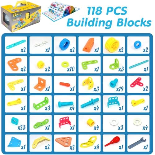 keefun STEM Toys for 4 5 6 7 8+ Year Old Boy Girl Birthday Gift, Building Toys for Kids Ages 4-8 6-8 4-6 Blocks Sets Stem Kits 5-7 4-7 3-5 Educational Learning Construction Engineering Car Truck Games - Thumbnail 6