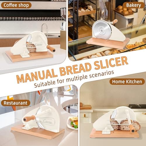 CAWIU Upgraded Manual Bread Slicer for Homemade Sourdough Bread - Adjustable Thickness Bread Cutter with Hand Crank, Suction Cups, Slicing Guide, Scale Line & Cover, for Perfect Even Slices (Cream) - Thumbnail 6