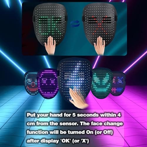 MOYACA Led Mask Light up Mask with Gesture Sensing, Cool Toys Glowing Masks Great Gifts for Halloween Christmas Birthday Costume Party - Thumbnail 5