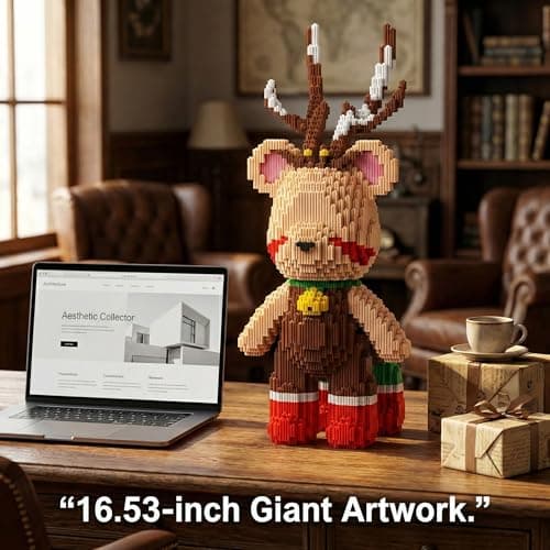 SehrKlug 16.53" Reindeer Teddy Blocks Bear Building Bricks Set, Challenge for Adults, Ages 14+, Collectible Home Decor for Bedroom, Office, or Book Shelf, Keep Busy, Relaxing Activity Gift, Birthday - Thumbnail 2