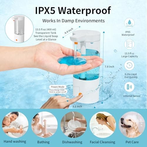 Automatic Liquid Soap Dispenser Touchless, USB Rechargeable Smart Hand Soap Dispenser, 4-Level Adjustable, 13.5oz/400mL Wall Mount for Bathroom Kitchen Dish Soap-Orange - Thumbnail 3