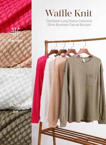 Dokotoo Women's Clothing Blouses Crewneck Long Sleeve Tops Waffle Shirts Top for Women Plus Size Clothes 2026 Summer Spring Sweaters Lightweight Fashion Trendy T Shirts Womens Crewneck Shirts - Thumbnail 5