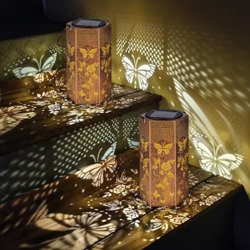 Mothers Day Gifts for Mom Grandma - Birthday Gifts for Women, 2 Pack Butterfly Solar Lanterns Outdoor Waterproof, Butterflies Solar Lights Outdoor Hanging Garden Decor for Outside