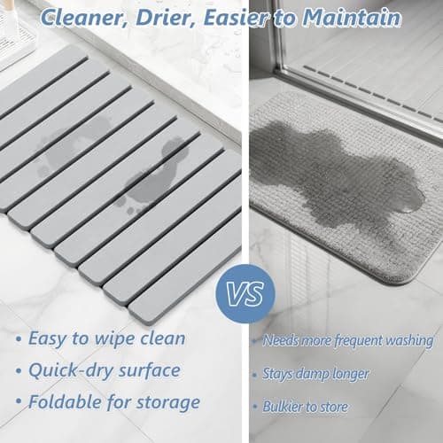AWW Foldable Stone Bath Mat, Quick Dry Diatomaceous Earth Bath Mat with Non-Slip Mat, Super Absorbent, Easy to Clean, Compact for Small Bathrooms, 23.6 x 15.5, Light Grey - Thumbnail 4