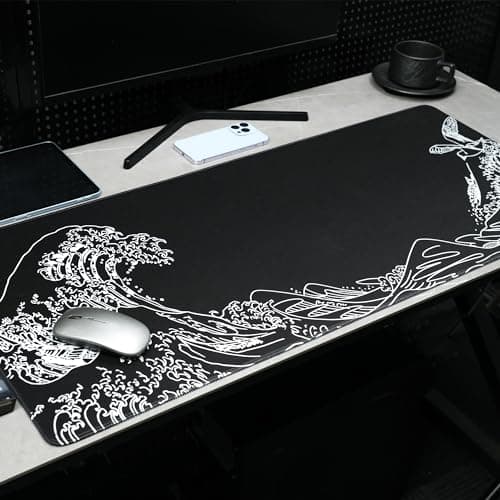 Large Gaming Mouse Pad for Desk,Kanagawa XXL Mouse Pad 35.4x15.7 Inch,Waterproof Desk Pad,Non-Slip Rubber Base Mice Pad,Keyboard Pad Computer Mat,Black Mouse pad - Thumbnail 6