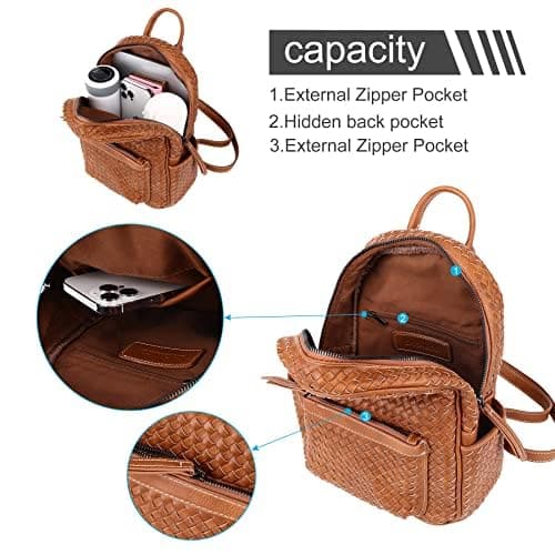 SHOMICO Mini Woven Backpack Purse for Women Trendy Daypacks Stylish Backpack Women's Fashion Handbag for Easter Egg Hunt, Spring Travel Vacation, Easter Gift (Small Camel Woven) - Thumbnail 5