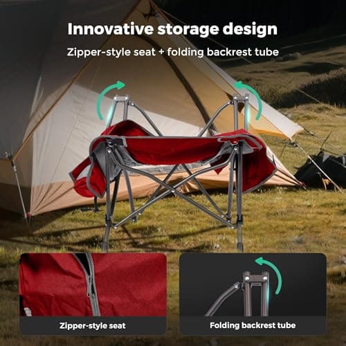 SUNNYFEEL High Red Camping Chair for Adults, Lightweight Camping Chair Support 250 lbs Heavy Duty, Compact Folding Chair Design, Portable & Collapsible Camping Chairs for Outdoor, Camp, Beach, Picnic - Thumbnail 5