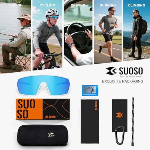 suoso Sports Cycling Sunglasses for Men: UV400 Protection Wrap Around Sun Glasses for Women Running Baseball Bike TR90 - Thumbnail 6