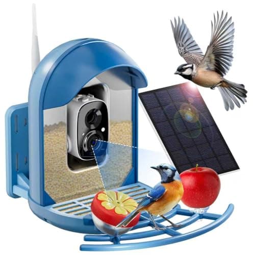 Bird Feeder with Camera, Smart Birdfeeder with Cam Solar Powered, 2K HD Video, AI Identification, Instant Arrival Alerts, IP66 Bird Bath & Feeder,Gift for BirdLover (with Stand, Blue) - Image 1