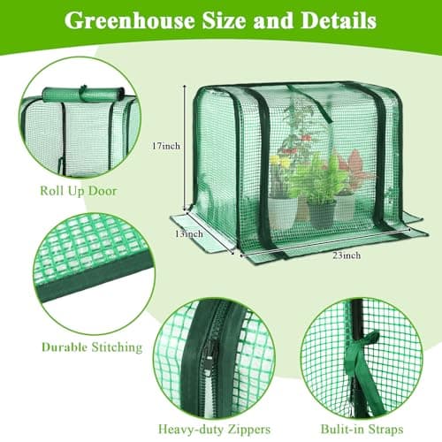 U'Artlines Portable Mini Greenhouse Small Green House with Waterproof Pad 23x13x17 Inch Plant Cover Tent for Garden Small Plants Indoor Outdoor, Green PE - Thumbnail 2
