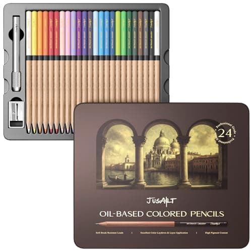 JusArt 24 Oil-Based Colored Pencils – Soft Core, Durable, Vibrant & Ultra-Smooth. Ideal for Adult Coloring, Portrait, Sketching, Landscape. Professional Drawing Pencils for Artists, Adults & Beginners - Image 1