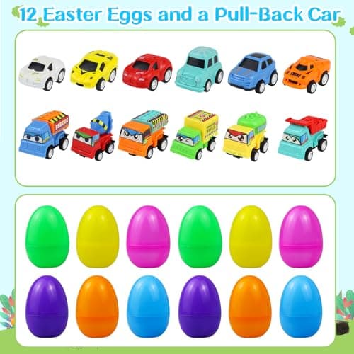 ISTOOLL 12PCS Pre Filled Easter Eggs Car Gifts for Kids with Pull-Back Cars Easter Basket Stuffers Easter Eggs Hunt Easter Party Favor Prize Classroom Rewards Toys for Boys Girls Teens - Thumbnail 2