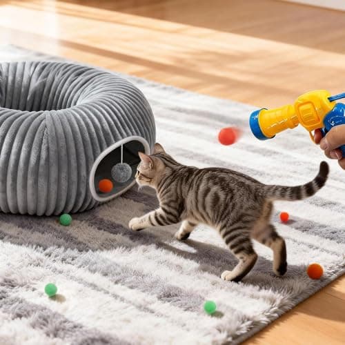 Catails Cat Tunnel Bed with 31 Pcs Interactive Cat Toys, Automatic Cat Toys for Indoor Cats Kittens, Cat Tube with Moving Ball, Grey - Thumbnail 5