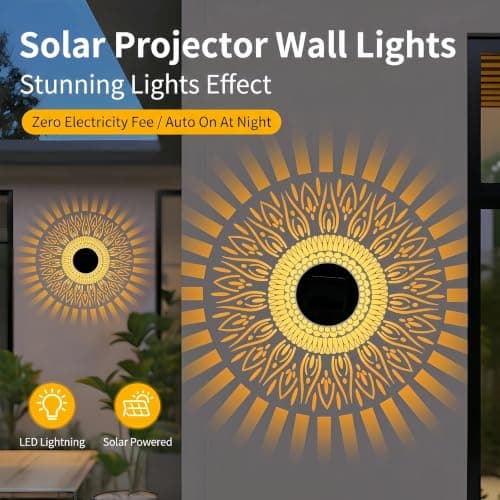 CustomCuddle New Upgrade Solar Mandala Light, Life Wheel Solar Projection Lights Outdoor Waterproof Metal Fence Lights for Yard, Wall, Garden, Patio, Backyard Decoration, Warm Light, 1 Pack - Thumbnail 2
