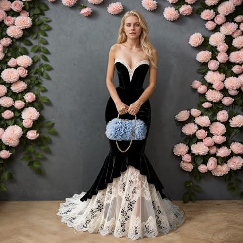 2026 Elegant Lace Floral Clutch for Women Formal Evening Bag Cute Purse Flower Wedding Handbag(Blue) - Thumbnail 3
