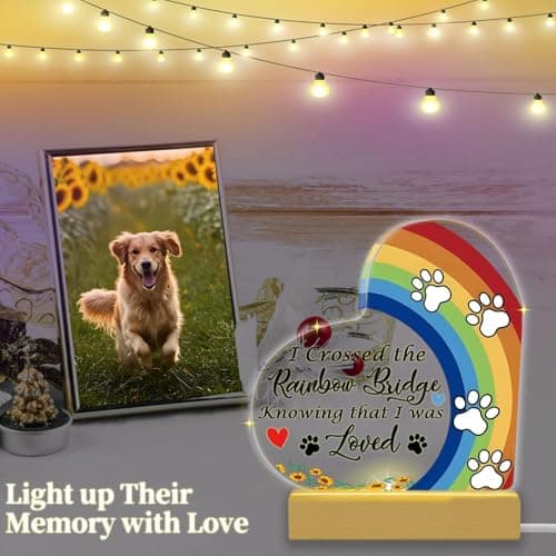 Rainbow Bridge Dog Memorial Gifts for Loss of Dog Cat Christmas Gift,5.9“ Acrylic with LED Light/Picture Frame Keychain with Paw Prints/Sympathy Card Pet Sympathy Bereavement Gifts for Pet Lovers(Paw) - Thumbnail 4