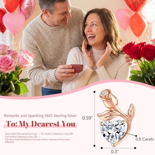 JACUPO 0.8CT Rose Heart Earrings Option of Sapphire Moissanite Stud Earrings Lab-Grown Earrings Birthstone Earrings for Women S925 Sterling Silver Post D Color VVS1 Clarity Ideal Gift for Wife Mother for Birthday Anniversary Valentine's Day Conveying I Love You Message (Apr Moissanite Rose Gold) - Thumbnail 2