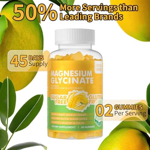 Magnesium Glycinate Gummies 1000mg - Sugar Free Magnesium Potassium Supplement with Vitamin D, B6, CoQ10 for Calm Mood & Sleep Support - 180 Mango Pineapple - Thumbnail 6