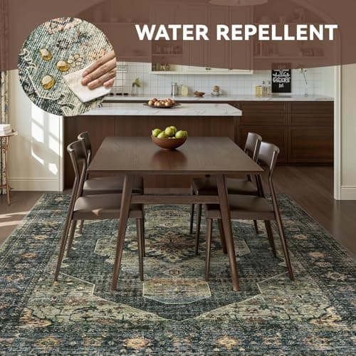 Olive Green 5x7 Area Rugs for Living Room Bedroom Rug Washable Soft Vintage Neutral Farmhouse Dining Room Office Rug Carpet Water Repellent Easy Care Non Slip - Thumbnail 3