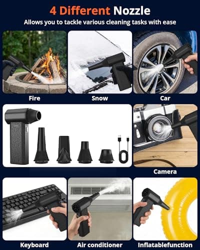 GRENTOOL Compressed Air Duster, 110000RPM Electric Air Duster – 240-Min Max Runtime & 2.5H Fast Charging, 3-Speed Rechargeable Mini Blower for AC, Keyboard, PC, Car, Home, Outdoor - Thumbnail 6