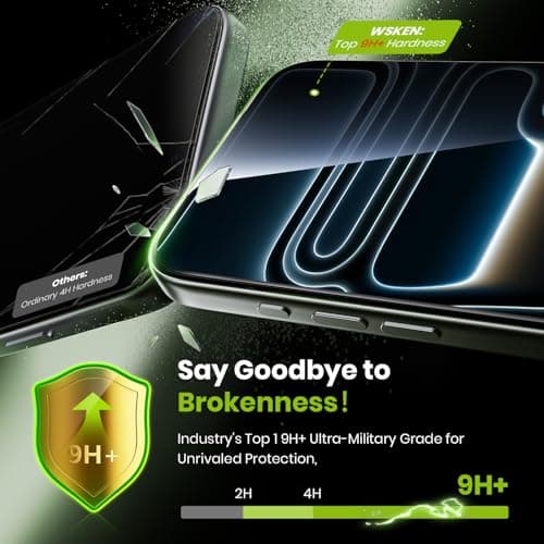 WSKEN for iPhone 17 Pro Screen Protector - [Auto-Dust Removal] [Top 9H+ Tempered Glass] 12FT Shatterproof Military Grade Diamond HD Durable Flim Easy Install Case Friendly, 2 Pack - Thumbnail 5