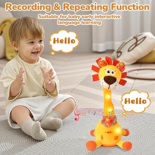 Dancing Talking Lion Plush Toy, Interactive Mimicking Recording Repeating Lion Stuffed Animal, Singing 10 Children's Songs, Tummy Time Light Up Toy for Toddlers 1-3 Years, Forest Birthday Party Gifts - Thumbnail 4