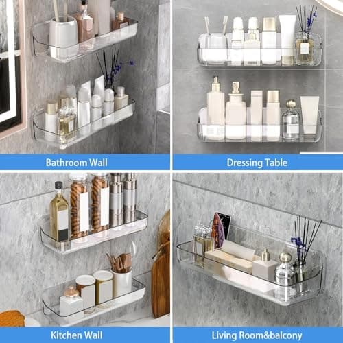 Diesisa 2pc Acrylic Wall Mount Organizer, Adhesive Shelf, Bathroom Shelves for Wall, Self Adhesive Organizer, Shower Caddies, No Drilling Hang Wall,with 3pack Tapes, for Bathroom, Kitchen, Living Room - Thumbnail 6
