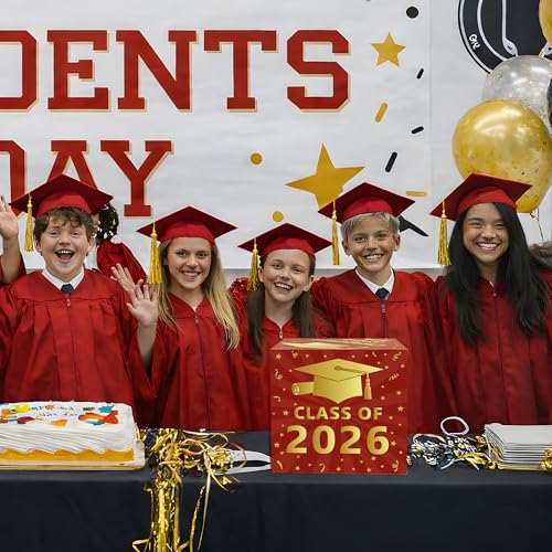 OHOME Graduation Decorations 2026 - Red Gold Graduation Card Box for Graduation Decorations Class of 2026 - Graduation Party Decorations Decor Supplies Favors,Graduation Centerpieces 2026 - Thumbnail 6