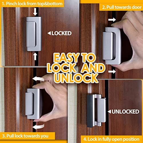Home Security Door Lock, 2 Pack Childproof Door Reinforcement Lock with 3 Inch Stop Withstand 800 lbs for Top Front Inward Swinging Door, Upgrade Flip High Night Lock to Defend Your Home Kids - Thumbnail 5