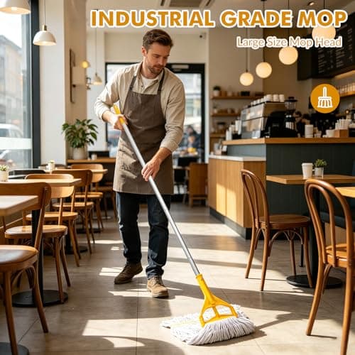 Commercial Mop Heavy Duty Industrial Mop- 3 Extra Large Cotton Looped Heads, 61" Aluminum Handle Mops for Concrete/Tile/Garage Floors-Home, Kitchen - Thumbnail 5