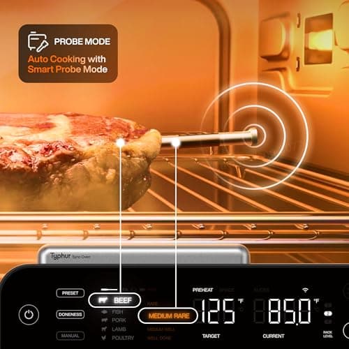 Typhur Sync Oven with Smart AI Wireless Meat Thermometer Probe, 12‑in‑1 Countertop Air Fryer Toaster Oven Combo, 360° Turbo Convection, Dehydrator, Recipe & 5 Accessories, Large 27QT, Stainless Steel - Thumbnail 3