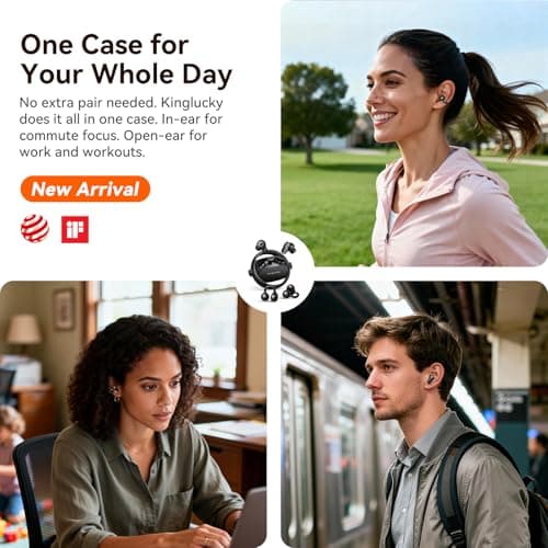 Kinglucky 2-in-1 Wireless Earbuds, in-Ear & Open Ear Clip-On Earbuds Comfortable fit, Bluetooth Headphones 5.4 with Noise Cancelling Mic, Power Swap Charging, Up to 50H, Black - Thumbnail 3