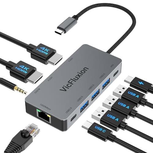 USB C Docking Station Dual Monitor, 9-in-1 USB Hub with 2 HDMI 4K@60HZ, 1×1000Mbps Ethernet, 3× USB 3.0, 1× Type C, 1× PD Charging, 1×3.5mm Audio, HDMI Adapter for Laptops/Computer/Tablets/Mac/Windows - Image 1